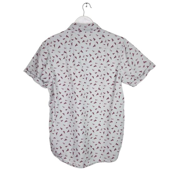 PLUGG Shirt Mens Small Red Lobster Print Button Front Short Sleeve Top Pocket - Picture 2 of 8